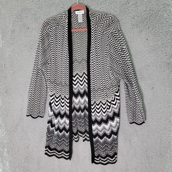 Avenue Sweaters - Avenue Women's Open Cardigan Acrylic Black and White Lightweight Size 18/20 NEW